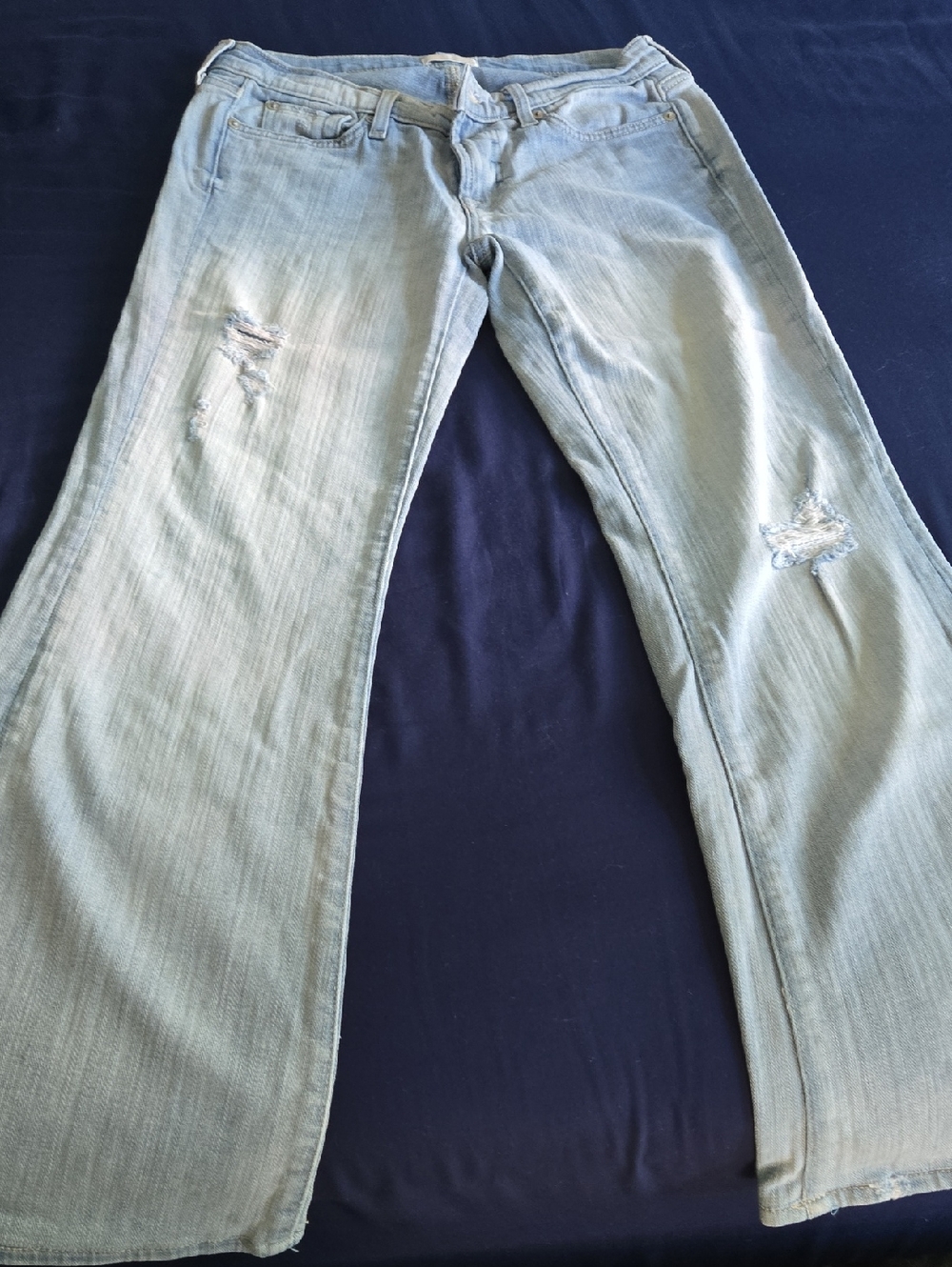 7 For All Mankind Light Wash Distressed Flared Jeans